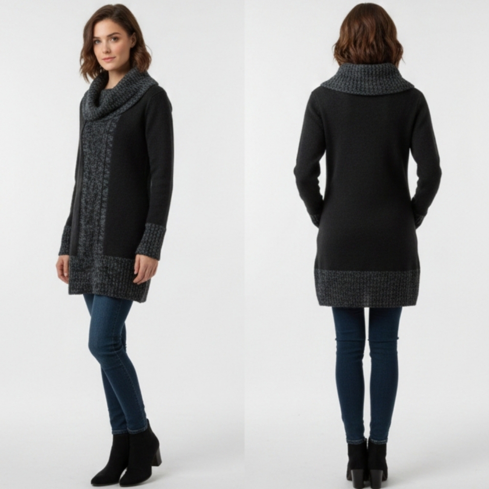 Elegant Black and Gray Cowl Neck Sweater